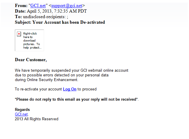 phishing_20130405 Phishing Email - Just Delete