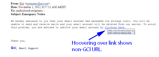 phishing_spam_20121101 Phishing email, Delete