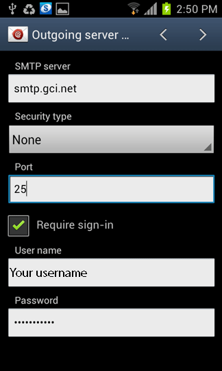 Outgoing Server Settings