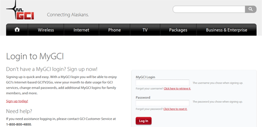 MyGCI Login Page