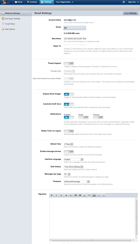002_email_settings Settings Page