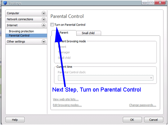 Turn on or off Parental Control